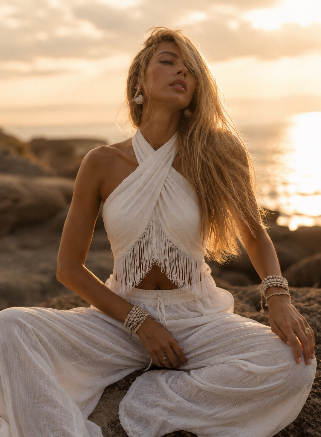Top crop Flecos Blanco