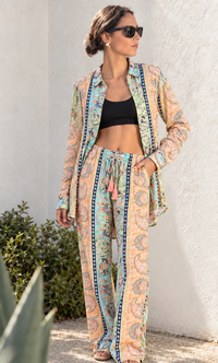 Thumbnail for Conjunto de seda blusa, pantalón Paisley