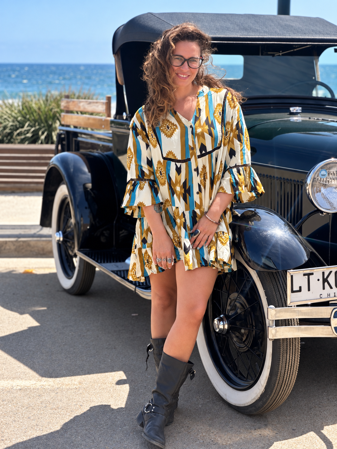 Vestido corto BOHO BLOCK PRINT MAYA
