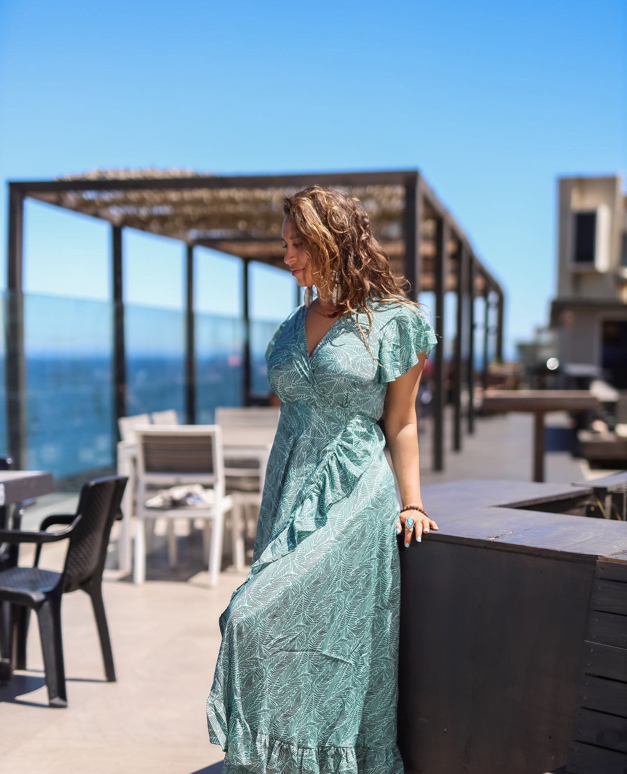 vestido largo kimono de seda envolvente Celeste