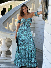 Thumbnail for Vestido largo de seda Hibiscus celeste