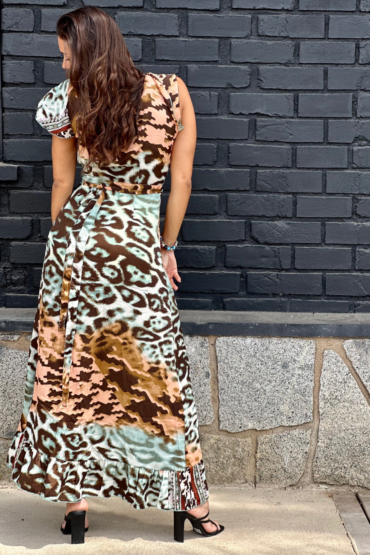 Vestido largo de seda y kimono Coral