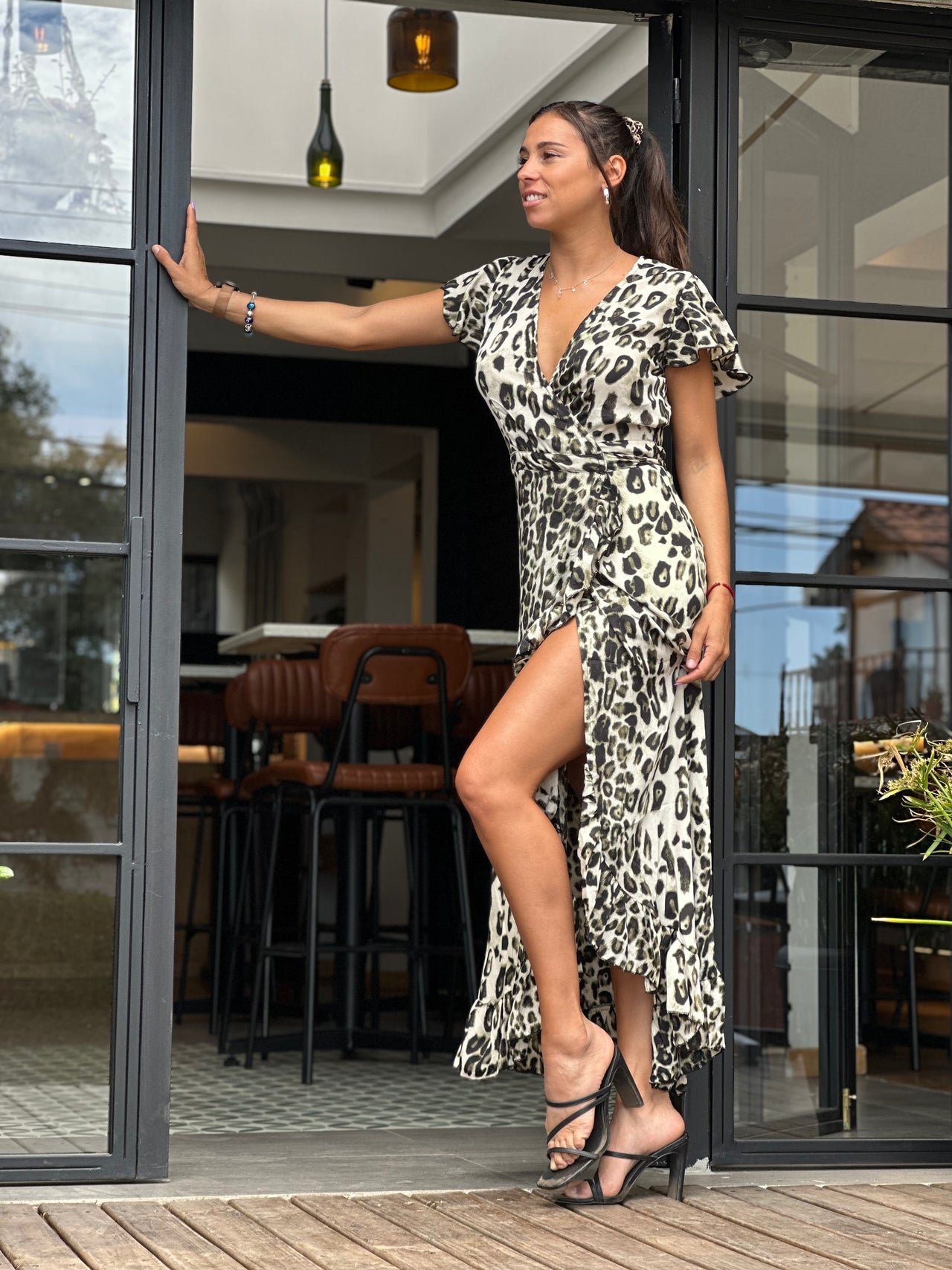 Vestido largo de seda y kimono