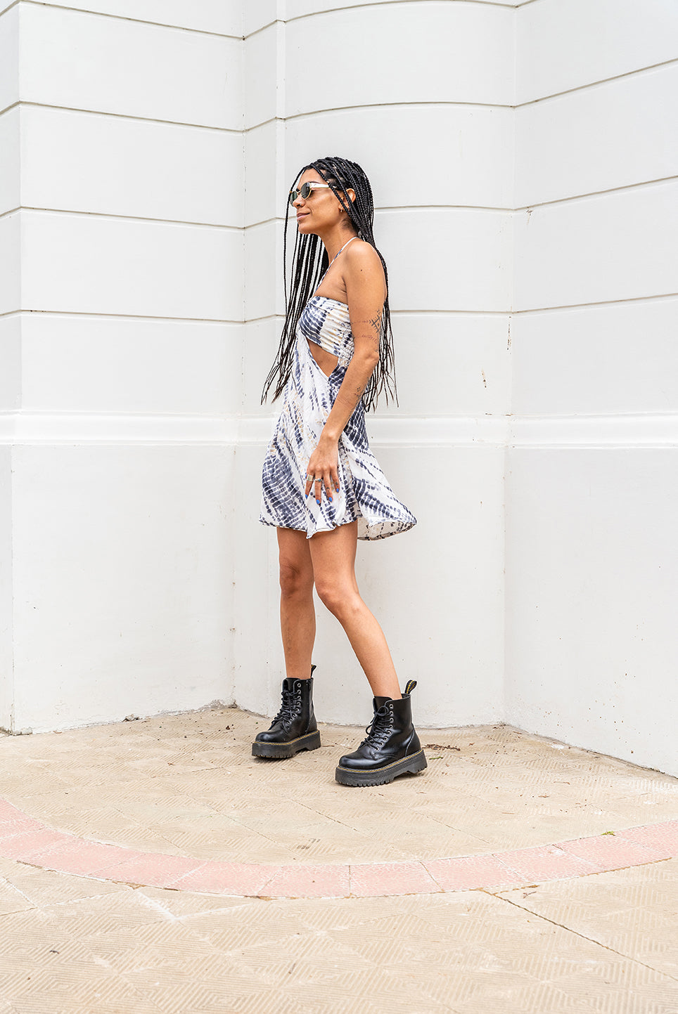 Vestido corto de seda hibiscus white