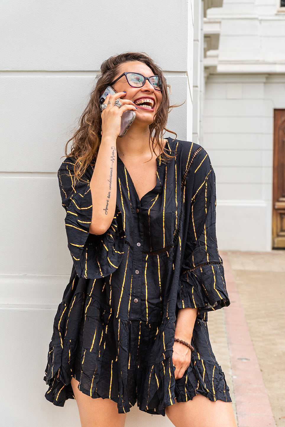 Vestido corto BOHO GOLDEN BLACK