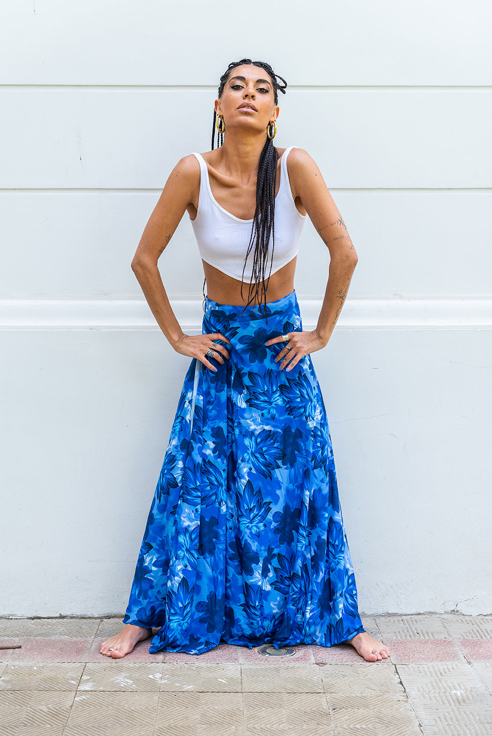 5499Falda de seda AZUL DE MAR