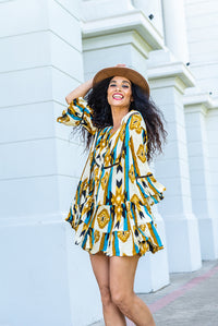 Thumbnail for Vestido corto BOHO BLOCK PRINT MAYA