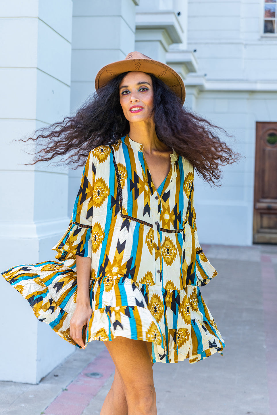 Vestido corto BOHO BLOCK PRINT MAYA