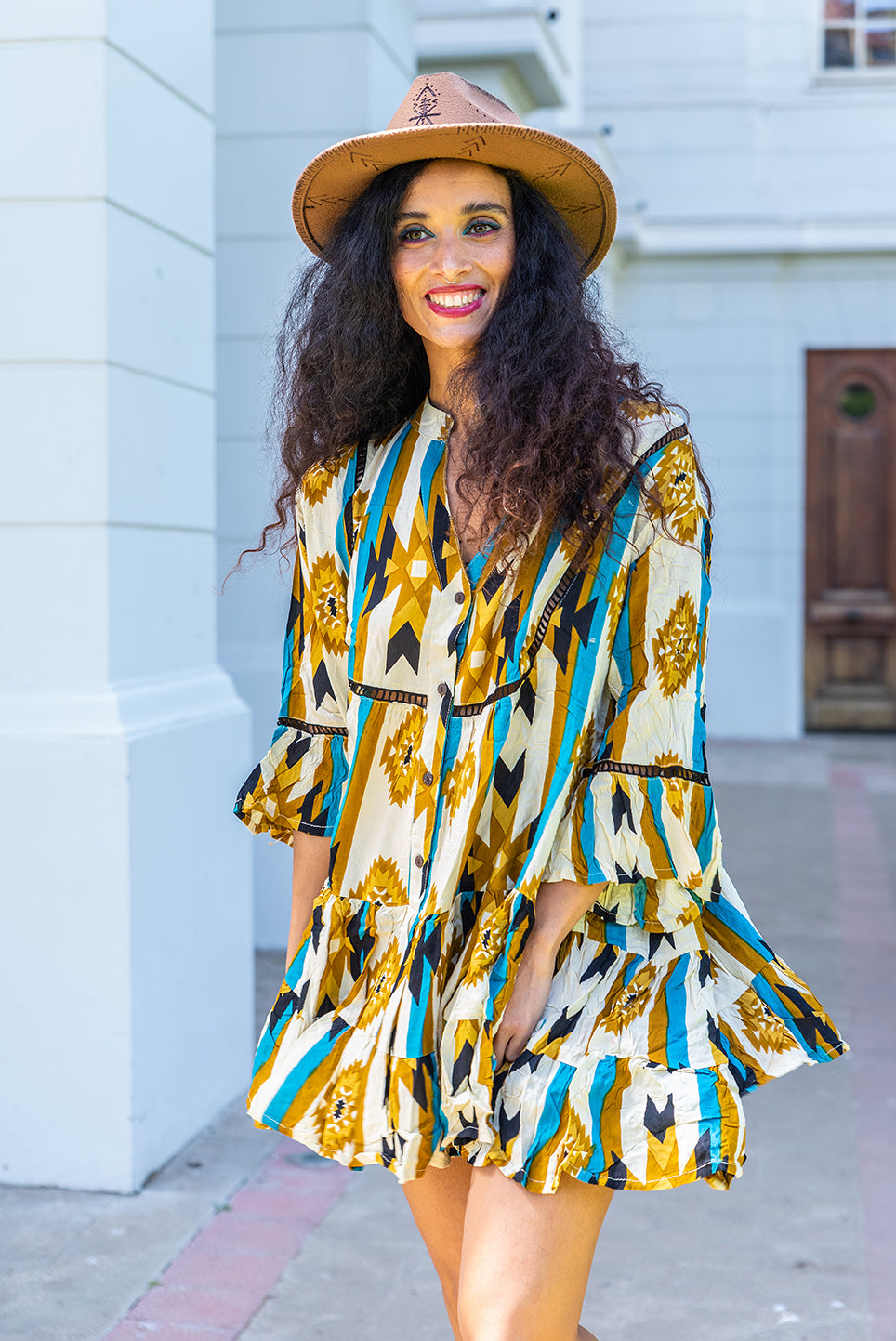 Vestido corto BOHO BLOCK PRINT MAYA